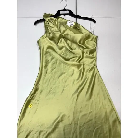 Tanya Taylor Stassi Dress silky green one shoulder slip cocktail dress Size 6 - Picture 4 of 9